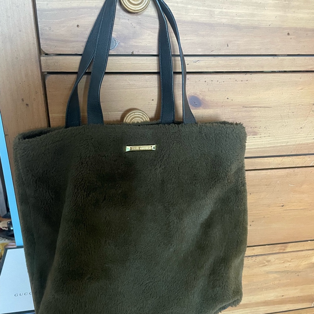 Steve Madden Olive Green Faux Fur Tote Bag